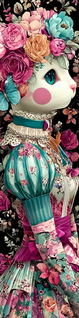 Cat bookmarks design of a green and white puff sleeves cat wearing a dress